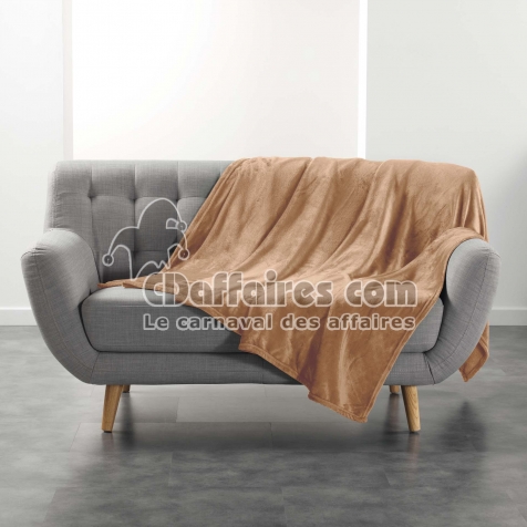Plaid  ultra doux 180 x 220 cm &ndash; Flanelle Unie Flanou Camel