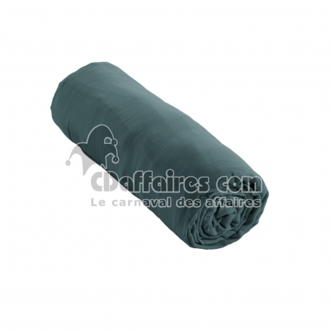 Drap Housse Double Gaze de Coton Bleu canard – 200 x 200 cm – Bonnet 30 cm