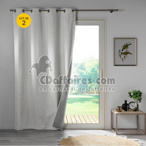 Lot de 2 Rideaux Thermiques 140 x 260 cm &ndash; 100 % Occultants / Jacquard &ndash; Darko Gris P&acirc;le