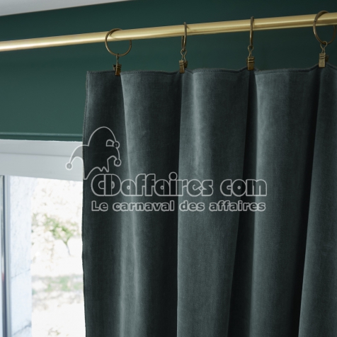 Rideau Ajustable + 8 Anneaux Pince &ndash; Velours de Coton C&eacute;sar &ndash; 140 x 270 cm - Ardoise