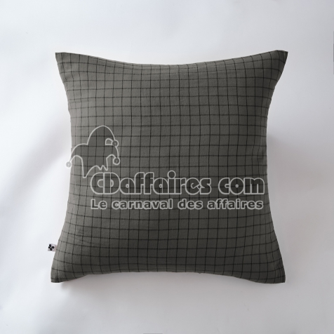 Taie d&rsquo;oreiller 60 x 60 cm &ndash; Gaze de Coton Tiss&eacute;e &ndash; Ga&iuml;a Mix &ndash; Petits Carreaux Granit