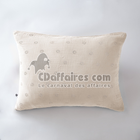 Taie d&rsquo;Oreiller Brod&eacute;e 50 x 70 cm &ndash; Gaze de Coton &ndash; Ga&iuml;a Boho Pampa