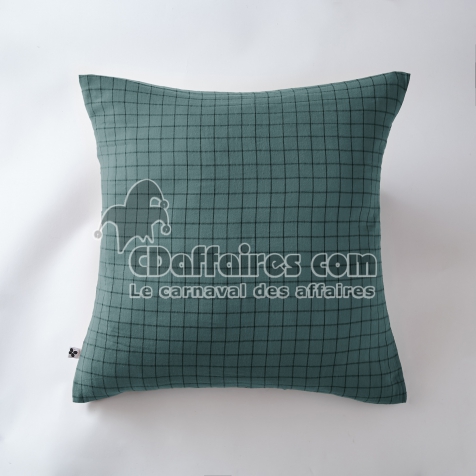 Taie d&rsquo;oreiller 60 x 60 cm &ndash; Gaze de Coton Tiss&eacute;e &ndash; Ga&iuml;a Mix &ndash; Petits Carreaux Bleu canard