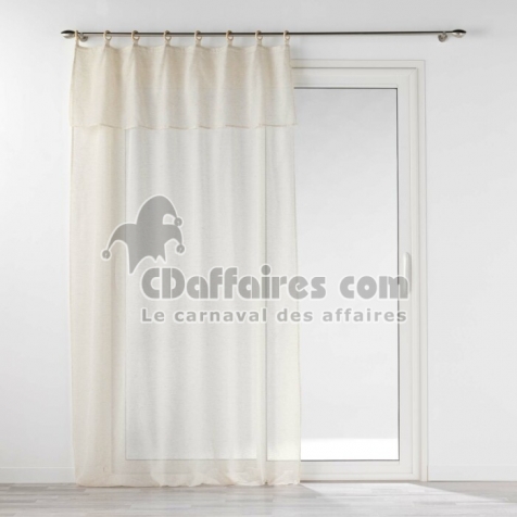 Voilage &agrave; &oelig;illets bois + volant &ndash; 140 x 240 cm &ndash; Effet lin tiss&eacute; Norine