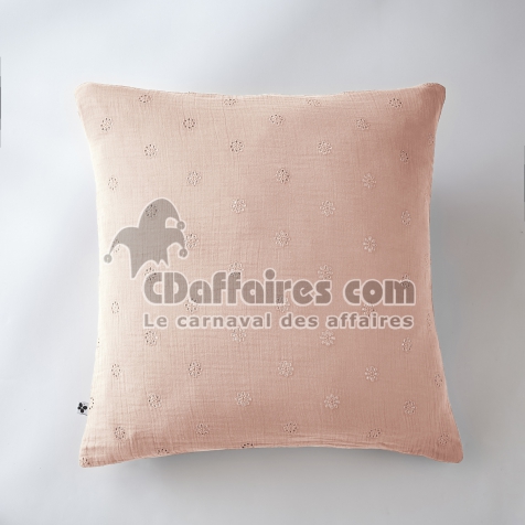 Taie d&rsquo;Oreiller Brod&eacute;e 60 x 60 cm &ndash; Gaze de Coton &ndash; Ga&iuml;a Boho Guimauve