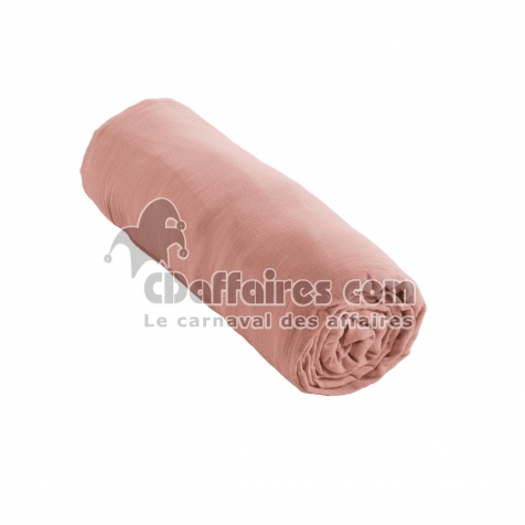 Drap Housse Double Gaze de Coton Rose pêche – 200 x 200 cm – Bonnet 30 cm