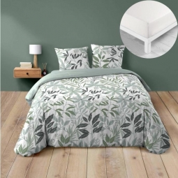 Pack Parure de couette VOLTINE 240 x 220 cm – Coton 42 fils – + Drap Housse 140x190 cm Blanc