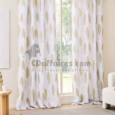Lot de 2 Rideaux &agrave; &oelig;illets 140 x 260 cm &ndash; Polyester imprim&eacute; &ndash; Motif Feuilles &ndash; KIM