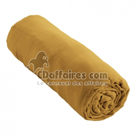 Drap Housse Double Gaze de Coton Safran &ndash; 90 x 190 cm &ndash; Bonnet 30 cm