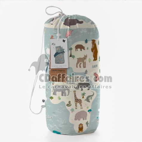 Couette Imprim&eacute;e 140 x 200 cm + 1 Taie d'Oreiller 60 x 60 cm &ndash; Coton Imprim&eacute; Map