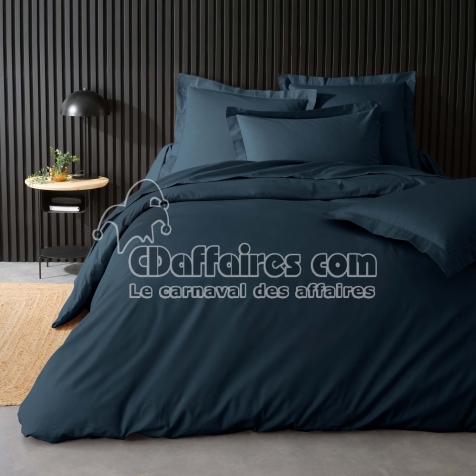 Housse de couette 2 personnes 260 x 240 cm &ndash; Percale de coton 78 fils &ndash; Bleu Nuit