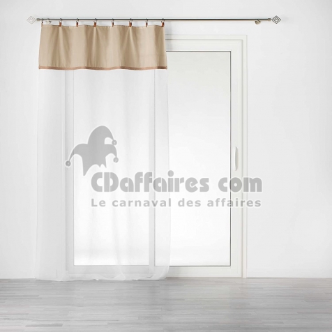 Voilage &agrave; anneaux 140 x 240 cm &ndash; Polycoton sabl&eacute; + jute Leana Beige