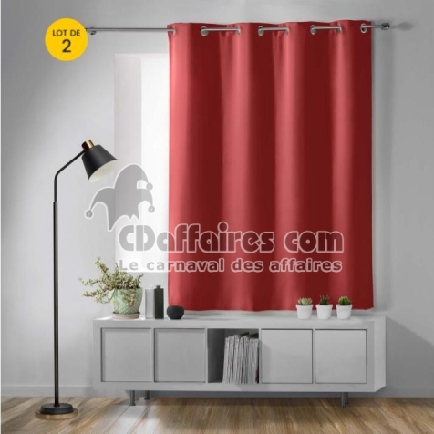 Lot de 2 Rideaux Occultants &agrave; &OElig;illets 135 x 180 cm &ndash; Uni Grenade &ndash; Petite Hauteur