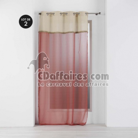 Lot de 2 voilages &agrave; &oelig;illets 140 x 240 cm &ndash; Voile sabl&eacute; & jute &ndash; Greenybel Terracotta
