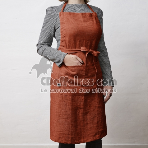 Tablier ajustable 70 x 85 cm &ndash; Lin lav&eacute; fran&ccedil;ais 160 g/m&sup2; &ndash; Soline Paprika