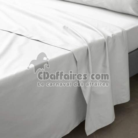 Drap plat 2 personnes 240 x 300 cm &ndash; Percale de coton 78 fils &ndash; Coloris Blanc