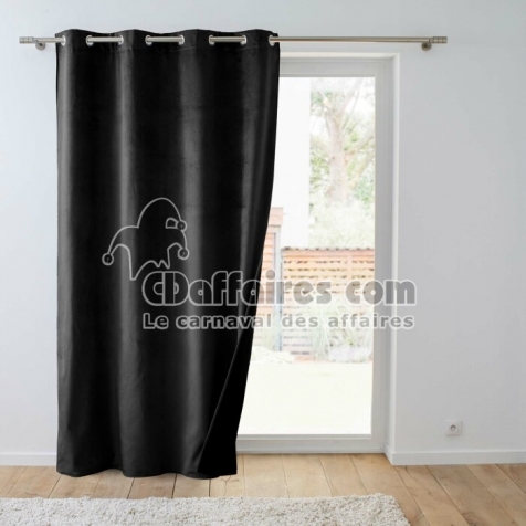Rideau Isolant Thermique &agrave; &OElig;illets 140 x 260 cm &ndash; Velours Relief &ndash; Polarchic Noir