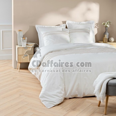 Parure de lit 3 pi&egrave;ces 240 x 220 cm &ndash; Coton 68 fils brod&eacute; fils teints OPERA + 2 taies d&rsquo;oreiller