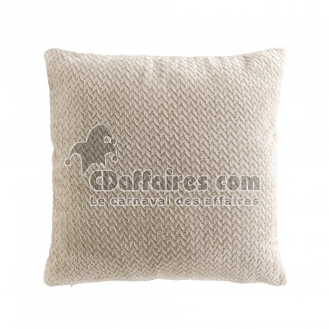 Coussin D&eacute;co 45x45 cm &ndash; Flanelle Relief Unie &ndash; D&eacute;houssable &ndash; Beige