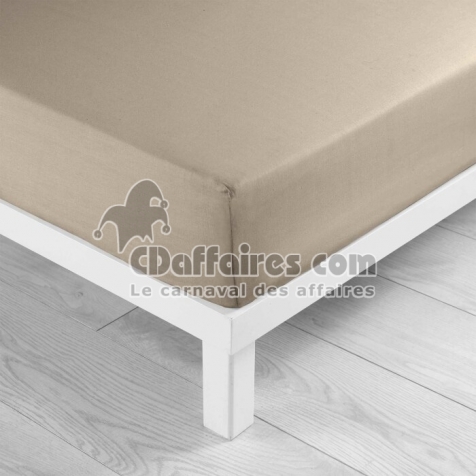 Drap-housse 2 personnes 160 x 200 cm coton 57 fils LINA Sable &ndash; Bonnet 30 cm