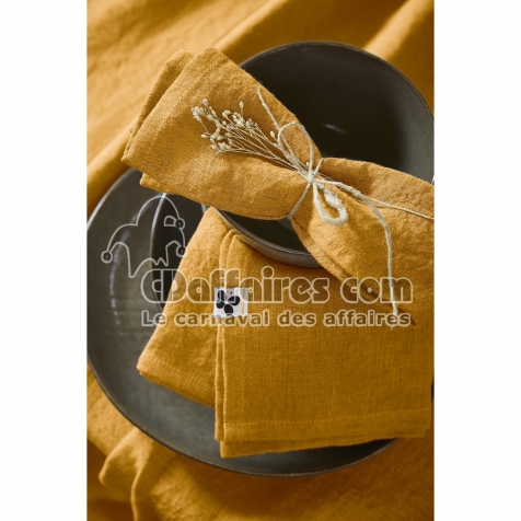 Lot de 3 Serviettes 40 x 40 cm &ndash; Lin Lav&eacute; Fran&ccedil;ais &ndash; Soline Miel