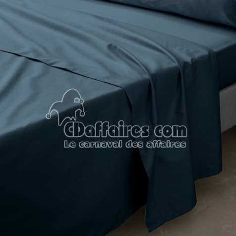 Drap plat 2 personnes 240 x 300 cm &ndash; Percale de coton 78 fils &ndash; Coloris Bleu nuit