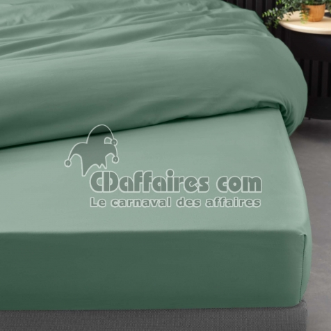 Drap-housse 2 personnes 140 x 190 cm percale de coton 78 fils Tilleul &ndash; Bonnet 30 cm