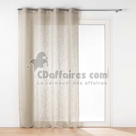 Voilage Grande Hauteur &agrave; &OElig;illets 140 x 280 cm &ndash; Effet Lin Tiss&eacute; &ndash; Haltona Noisette
