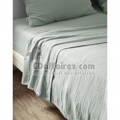 Drap Plat 240 x 300 cm &ndash; Double Gaze de Coton Luxe &ndash; Ga&iuml;a Eucalyptus