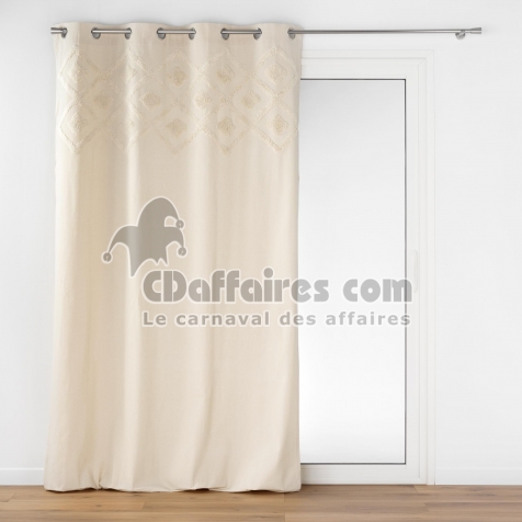 Rideau &agrave; &OElig;illets 140 x 240 cm &ndash; Coton / Polyester Uni + Top Tuft&eacute; &ndash; Inca
