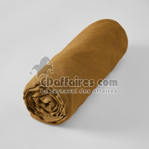 Drap Housse Luxe en Lin Lav&eacute; Fran&ccedil;ais 180 x 200 cm &ndash; Soline Caramel