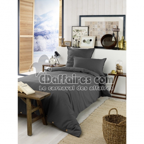 Housse de Couette Chaude 140 x 200 cm &ndash; Flanelle 100 % Coton &ndash; Candice Anthracite