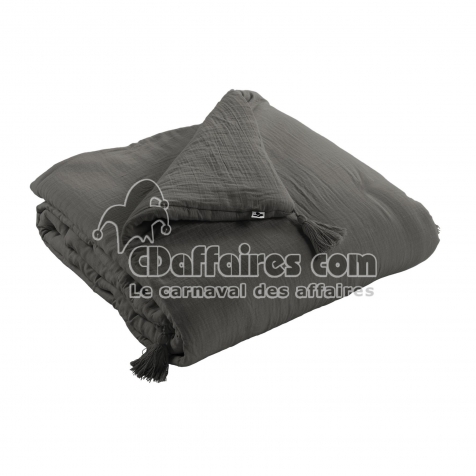 Bout de Lit 90 x 200 cm &ndash; Double Gaze de Coton &ndash; Granit