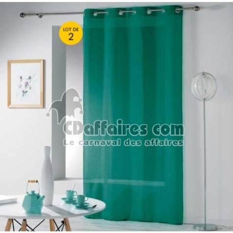 Lot de 2 Voilages &agrave; &OElig;illets 140 x 240 cm &ndash; &Eacute;tamine Unie Telma &Eacute;meraude