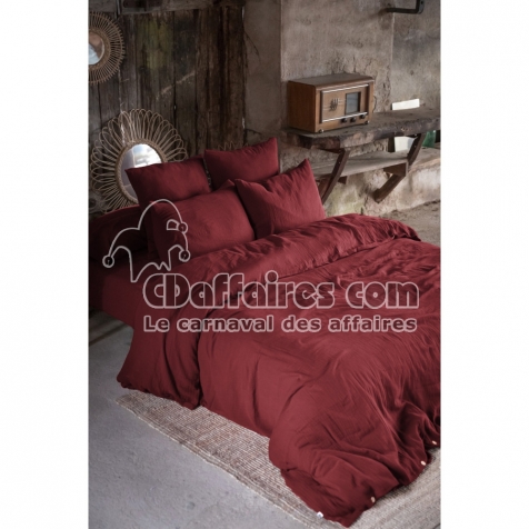 Housse de couette 2 personnes 240x220 cm – Double gaze de coton Luxe – Bordeaux – Gaïa