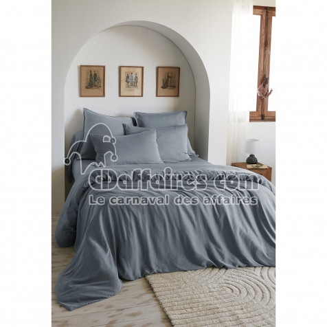 Housse de Couette 260 x 240 cm &ndash; Lyocell Uni Lysandre Bleu Stone