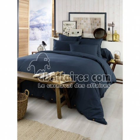 Housse de Couette 200 x 200 cm – Flanelle Unie – Candice Bleu Nuit