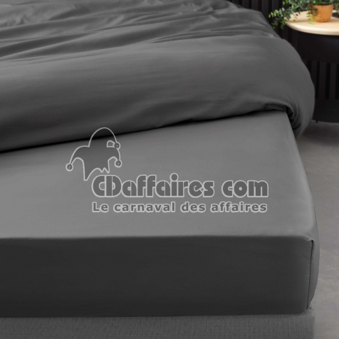 Drap-housse 2 personnes 140 x 190 cm percale de coton 78 fils Acier &ndash; Bonnet 30 cm