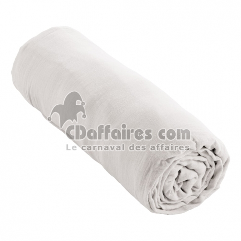 Drap Housse Double Gaze de Coton Blanc – 140 x 190 cm – Bonnet 30 cm