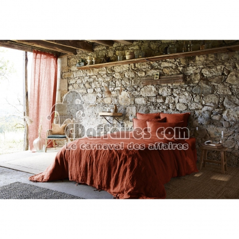 Housse de Couette 260 x 240 cm &ndash; Lin Lav&eacute; Fran&ccedil;ais Luxe Soline &ndash; Paprika
