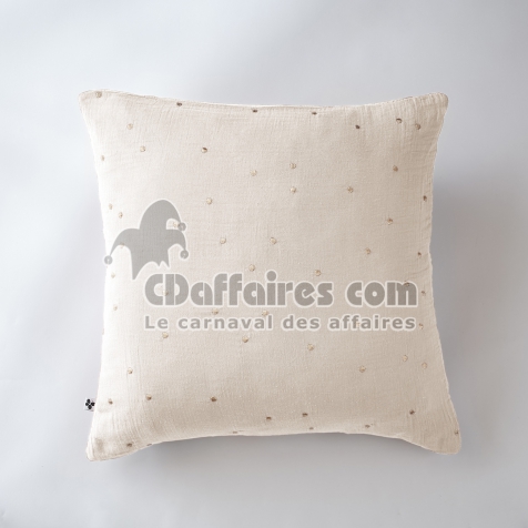 Taie d&rsquo;Oreiller 60 x 60 cm &ndash; Gaze de Coton Brod&eacute;e Fil Or &ndash; Ga&iuml;a Chic Pampa