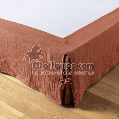Cache-sommier 90 x 190 cm &ndash; Double Gaze de Coton 125 g/m&sup2; &ndash; Ga&iuml;a Terracotta