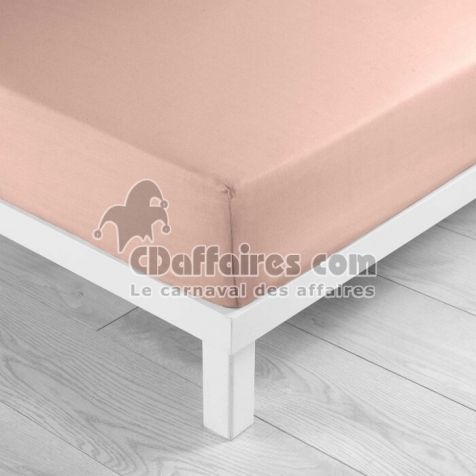 Drap-housse 2 personnes 180 x 200 cm coton 57 fils LINA Rose &ndash; Bonnet 30 cm