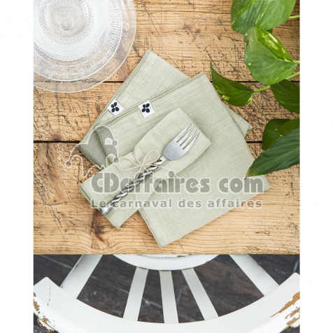 Lot de 3 Serviettes 40 x 40 cm – Double Gaze de Coton – Gaïa Vert d'eau