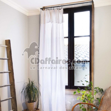 Rideau ajustable + 8 anneaux pince &ndash; Gaze de coton &ndash; 140 x 300 cm &ndash; Blanc &ndash; Ga&iuml;a