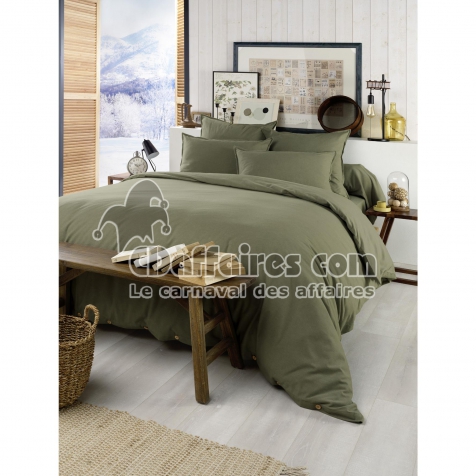 Housse de Couette 200 x 200 cm – Flanelle Unie – Candice Romarin Kaki