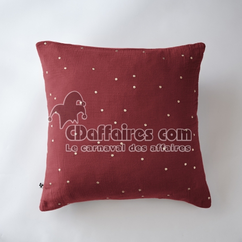 Taie d&rsquo;Oreiller 60 x 60 cm &ndash; Gaze de Coton Brod&eacute;e Fil Or &ndash; Ga&iuml;a Chic Bordeaux