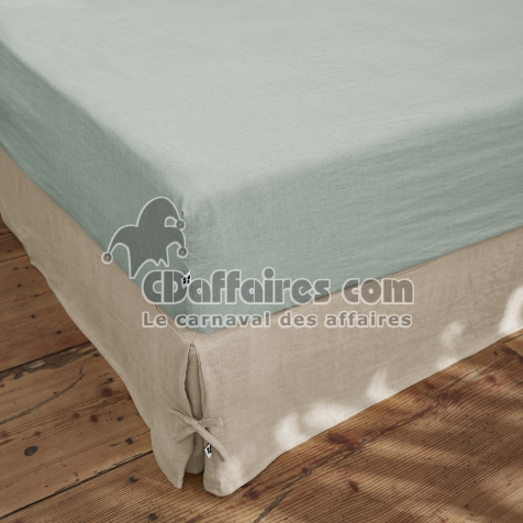 Drap Housse 140 x 190 cm &ndash; Lin Lav&eacute; Fran&ccedil;ais Luxe Soline &ndash; Eucalyptus