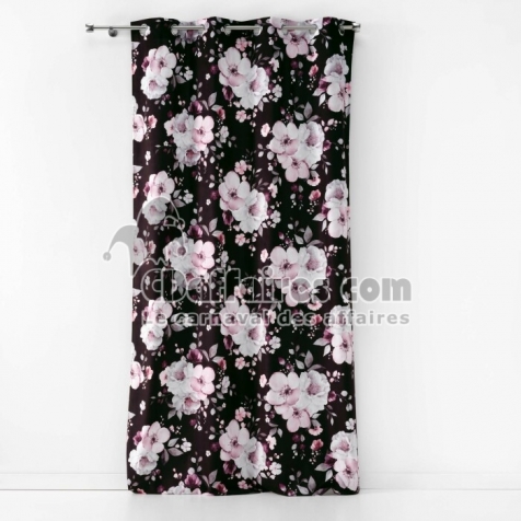 Rideau &agrave; &OElig;illets 140 x 240 cm &ndash; Velours Imprim&eacute; &ndash; Velvet Flower Noir