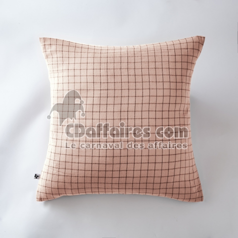 Taie d&rsquo;oreiller 60 x 60 cm &ndash; Gaze de Coton Tiss&eacute;e &ndash; Ga&iuml;a Mix &ndash; Petits Carreaux Guimauve